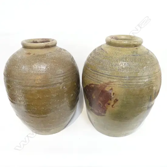A PAIR OF CHINESE WINE STORAGE POTS 450mm TALL