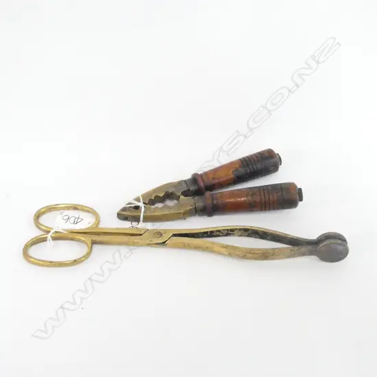 OLD BRASS FIRE TONGS + NUT CRACKER