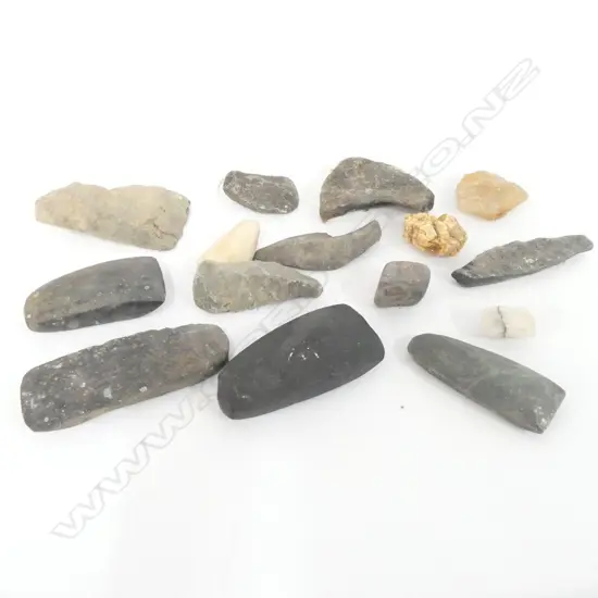 BOX 4 PACIFIC STONE ADZES & OTHER PARTS SPECIMENS ETC