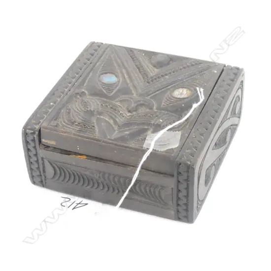 MID 20THc MAORI CARVED BOX 'GENUINE MAORI CARVED 'TAPU''.