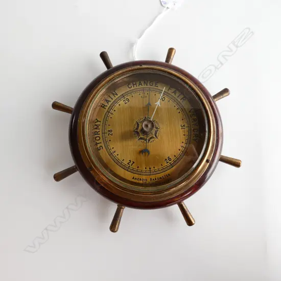 BRASS ANEROID SHIP'S WHEEL BAROMETER  DIA. 180mm