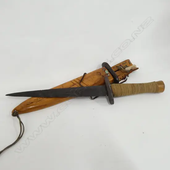 KNIFE & WOODEN SCABBARD L. 510MM