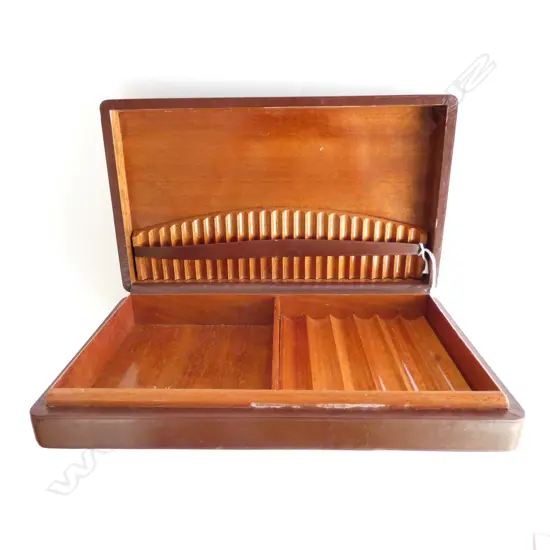 VINTAGE WOOD & LEATHER CIGAR BOX L. 260MM