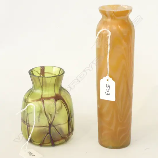 ART NOUVEAU VASE MANNER OF TIFFANY FAVRILLE H. 210MM + ANOTHER LOETZ STYLE (RIM GROUND)