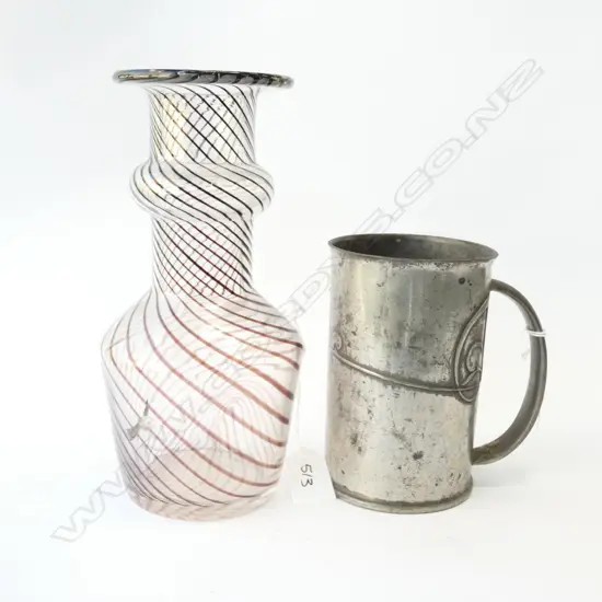 VICTORIAN CARAFE AF + TUDRIC STYLE PEWTER MUG H. 
