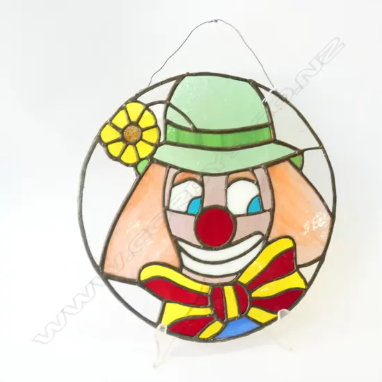 COLOURED STAINED GLASS CLOWN PANEL Dia.265mm