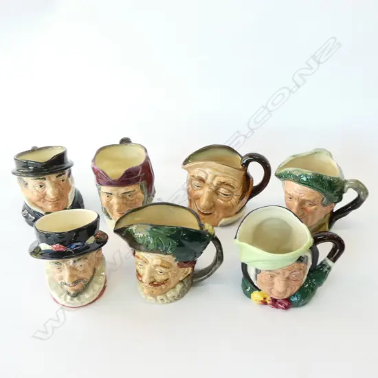 7 R/DOULTON CHARACTER JUGS; AULD MAC, SAIRY GAMP, BEEFEATER, CAPT CUTTLE, SIMON CELLARER, JAMIE JOHN & CAVALIER