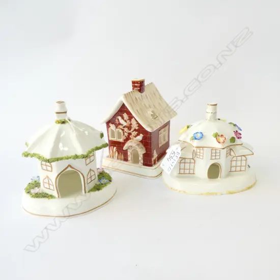 3 COALPORT HOUSES; PARASOL, UMBRELLA & RED