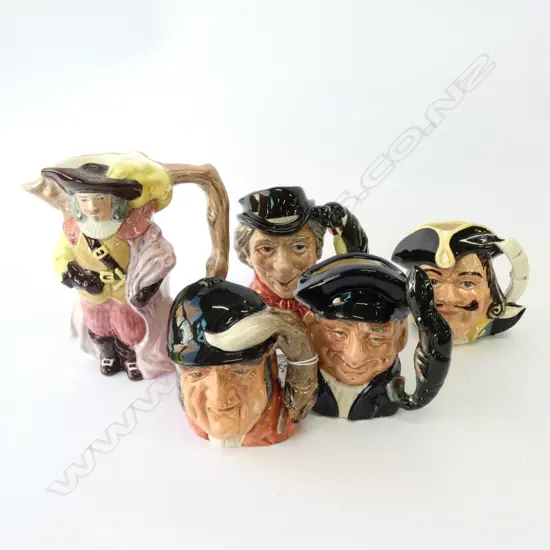 5 R/DOULTON CHARACTER JUGS; GONE AWAY, CAPT HENRY MORGAN, LOBSTER MAN, WALRUS & CARPENTER, SYLVAC MUSKETEER H. 100MM