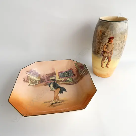 R/DOULTON DICKENSWARE OCTAGONAL BOWL, MR PICKWICK W.220mm + "ORLANDO' VASE H.200mm