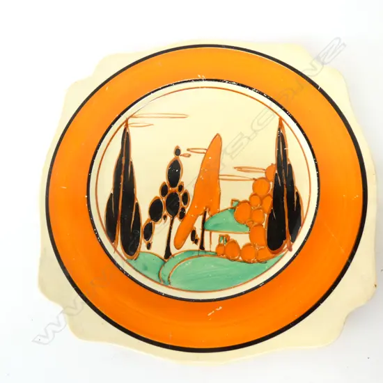 CLARICE CLIFF HANDPAINTED FANTASQUE BIZARRE PLATE AF CRACKED 210MM DIA