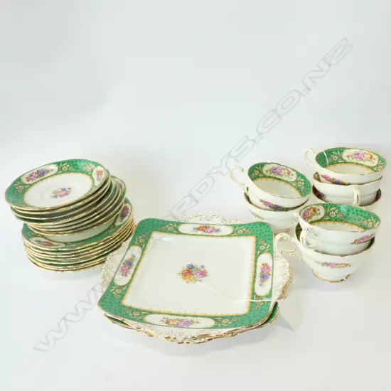 25 PCE PARAGON TEA SERVICE; 7 TRIOS + CUP & SAUCER & 2 PLATES 