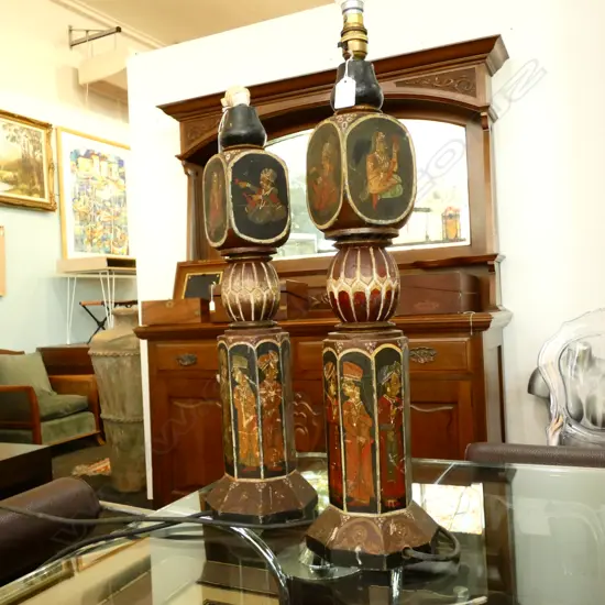 PR PAINTED WOODEN INDIAN LAMPS H. 600MM