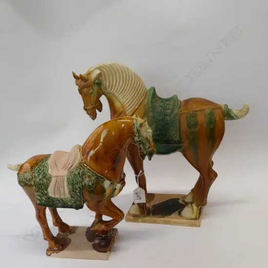 2 TANG STYLE HORSES SANCAI GLAZE H. 340MM