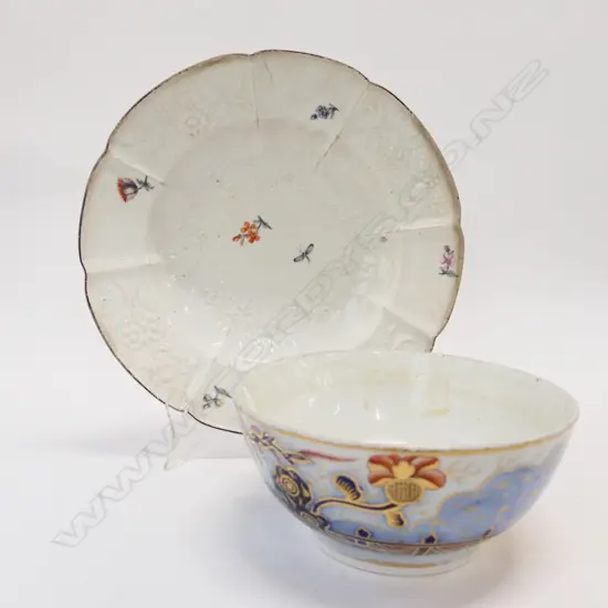 CHELSEA PLATE C. 1755 + IMARI BOWL 160MM DIA FLAUTS