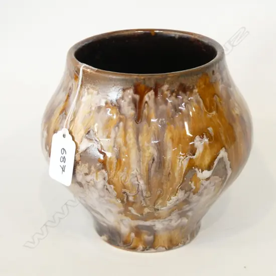 T N LOVATT VASE BROWN THICK DRIBBLED GLAZE