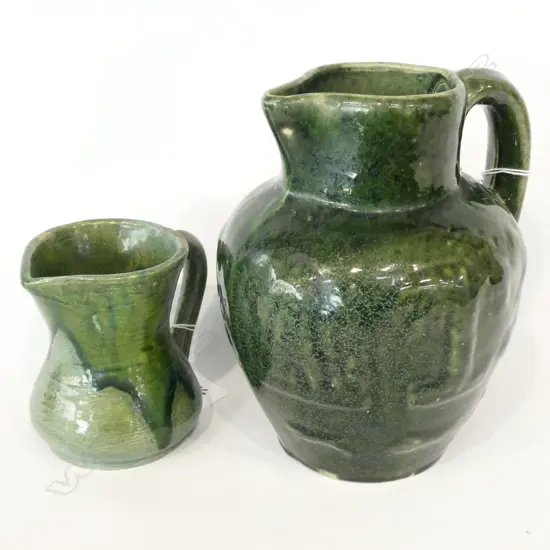 2 GREEN JUGS; BRIAR GARDENER & LUKE ADAMS H. 200MM