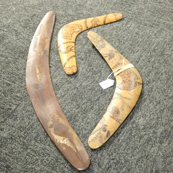 THREE ABORIGINAL BOOMERANGS