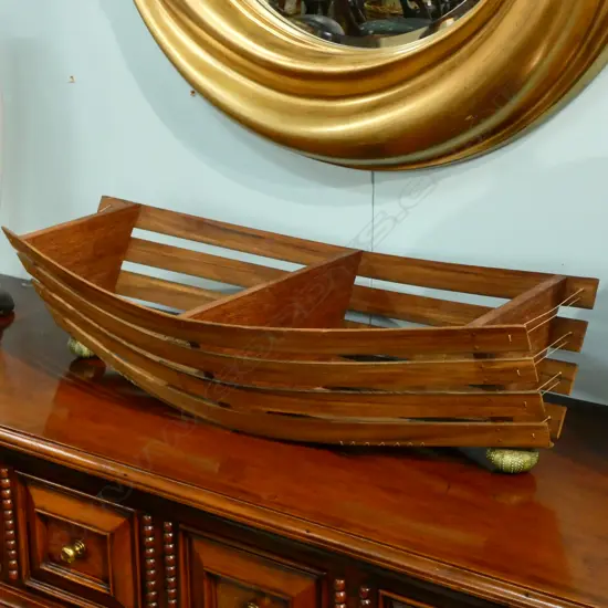 WOODEN BOAT SHAPED BASKET L 820 MM