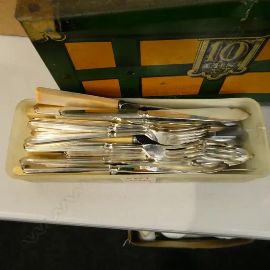 VARIOUS 'BONE' HANDLED KNIVES PLUS EP FISH SET