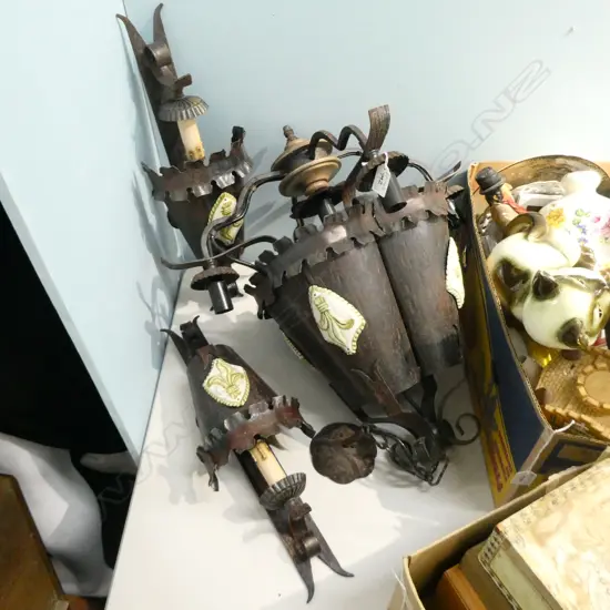 RUSTIC METAL HANGING LIGHT + 2 WALL SCONCES H 560 MM