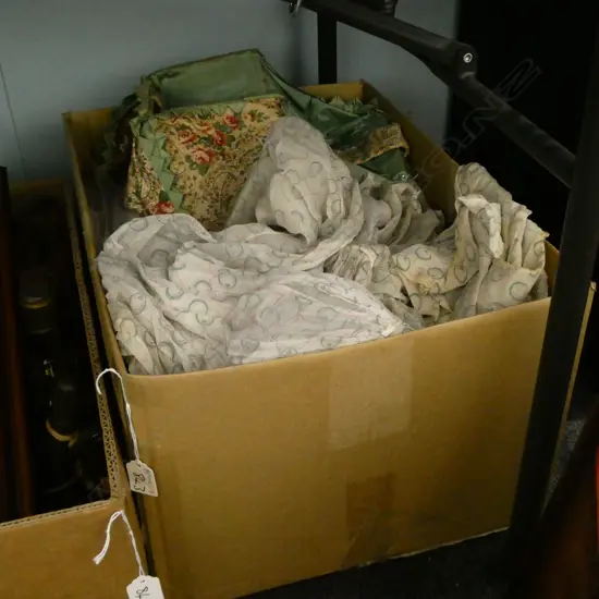 BOX LOT VINTAGE FASHION, TABLECLOTHS, DOILIES, CHRISTENING GOWN ETC