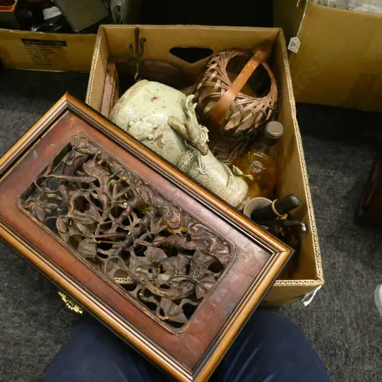 BOX LOT ASST. ORIENTAL ITEMS; VASE ETC