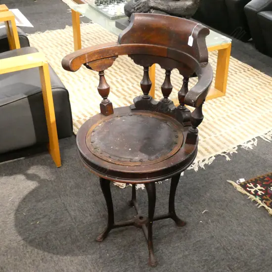 SHIP'S CHAIR - SWIVELLING CAST IRON BASE LEATHER SEAT