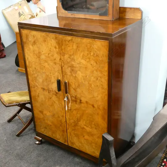 TEAK & BURR WALNUT CHEST OF DRAWERS WITH DOORS 1930S H. 1225MM W. 835MM