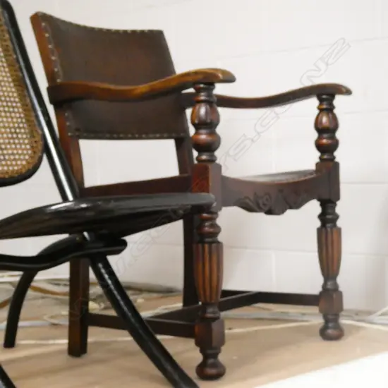 OAK ARMCHAIR WITH BRASS STUDS 