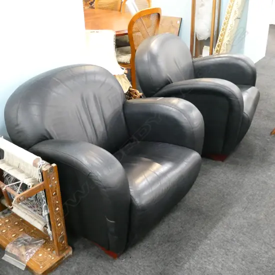 PR MODERN DARK BROWN LEATHER CLUB TYPE ARMCHAIRS