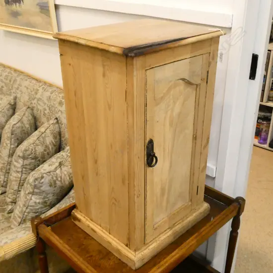 ENGLISH PINE BEDSIDE CABINET BURN DAMAGE TO TOP H 690 MM