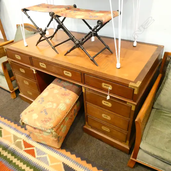 BRASS BOUND TWIN PEDESTAL DESK L 1540 MM