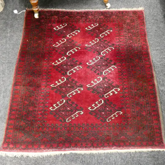 HAND KNOTTED ALL WOOL RED RUG 1080 X 950MM