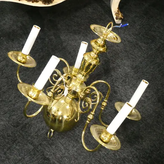 BRASS 5 BRANCH CHANDELIER H 530 MM