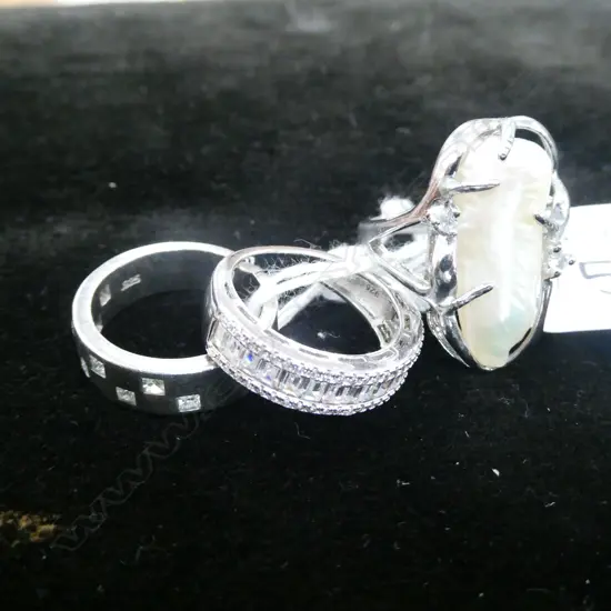 3 SILVER AND CZ RINGS 