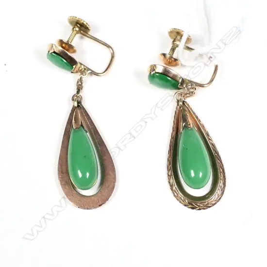 CHINESE ROSE GOLD & JADEITE DROP EARRINGS