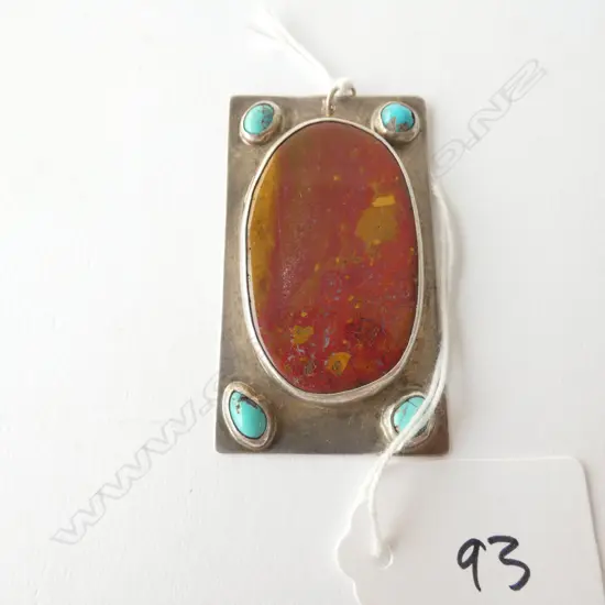925 MEXICAN SILVER, AGATE & TURQUOISE PENDANT