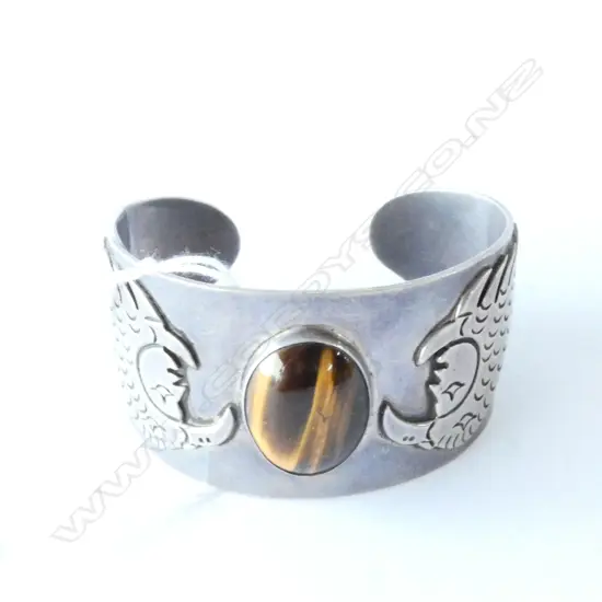 925 MARKED MEXICAN SILVER & TIGERS EYE CUFF