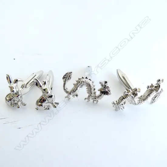 2 PRS BOXED CUFFLINKS; DRAGON & RABBIT 