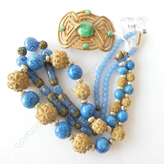 2 VINTAGE VENETIAN GLASS BEAD NECKLACES & BUCKLE 