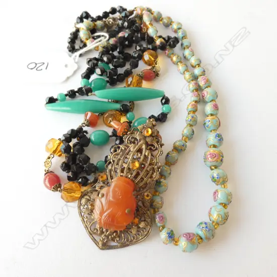 3 VINTAGE NECKLACES: MURANO TYPE GLASS BEADS..