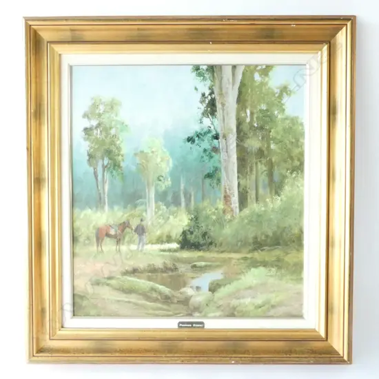 WAYNE SINCLAIR FRAMED OIL ON BOARD "PUREORA RIMU'S 80X75CM