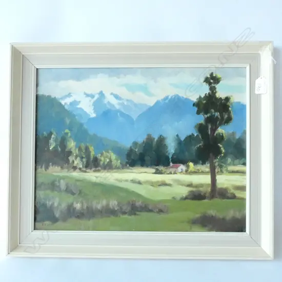 E.B.(Ted) LATTEY FRAMED OIL ON BOARD "A WESTLAND FARM" 50X45CM