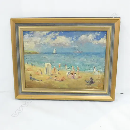HENRY RAYNER 'A FRENCH BEACH' OIL ON BOARD 1954 510 X 365MM