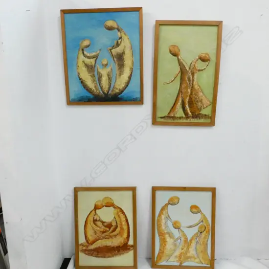 M. CRAWFORD, SET OF 4 CONTEMPORARY MODERNIST OILS, APPROX. 600mm