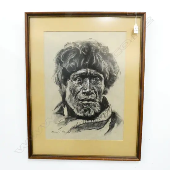 ARTIST UNKNOWN 'MAORI CHIEF' MIXED MEDIA 480 X 355MM