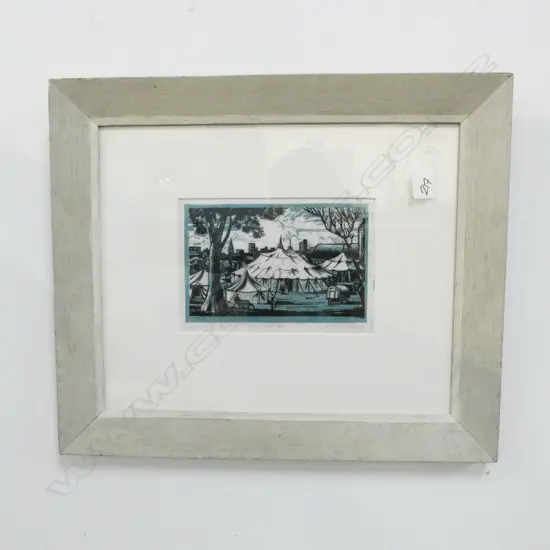 K. HARRISON ENGRAVING ‘CIRCUS TENTS’ SIGNED, DATED ’43. 155 x 210mm