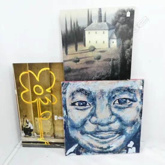 3 CANVAS ARTWORKS; TUSCANY, FACE, GRAFITI FLOWER