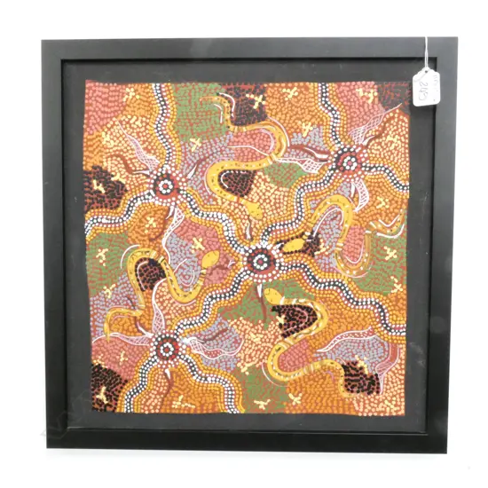 FRAMED ABORIGINAL PAINTING, 410 X 420MM